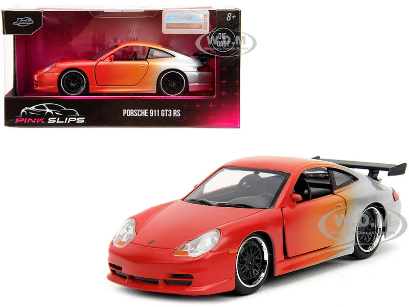 Porsche 911 GT3 RS Matt Orange and Silver Metallic "Pink Slips" Series 1/32 Diecast Model Car by Jada - Porsche Models