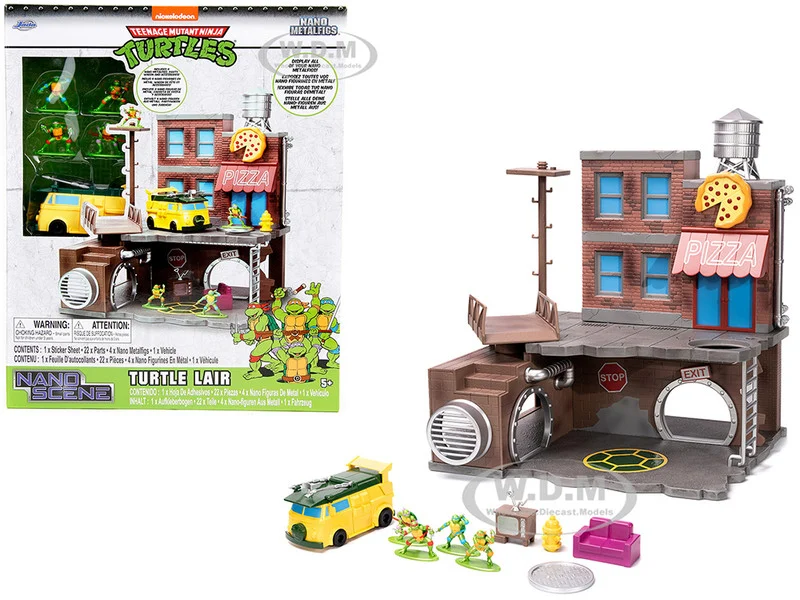 "Teenage Mutant Ninja Turtles" Turtle Lair Diorama Set with Figures and Party Wagon "Nano Scene" Series Model by Jada - Movie/TV Series Models