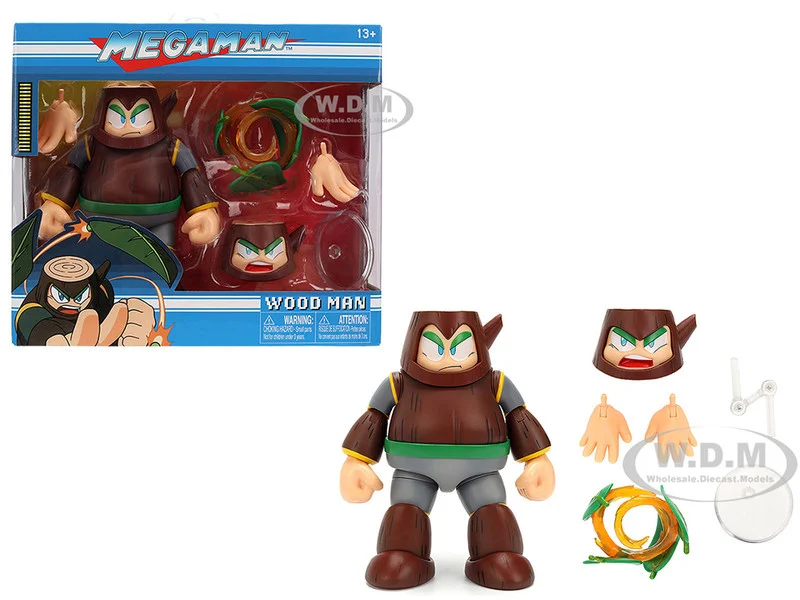 Wood Man 5" Moveable Figure (Deluxe Version) with Accessories and Alternate Head and Hands "Mega Man" (1987) Video Game Model by Jada - Movie/TV Series Models