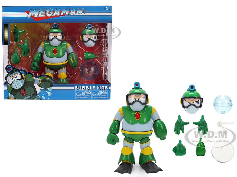 Bubble Man 5" Moveable Figure (Deluxe Version) with Accessories and Alternate Head and Hands "Mega Man" (1987) Video Game Model by Jada - Movie/TV Series Models