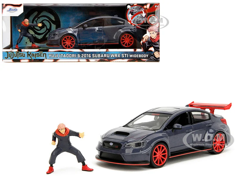 2016 Subaru WRX STI Widebody Dark Blue and Yuji Itadori Diecast Figure "Jujutsu Kaisen" (2020–2023) TV Series "Anime Hollywood Rides" Series 1/24 Diecast Model Car by Jada - Subaru Models