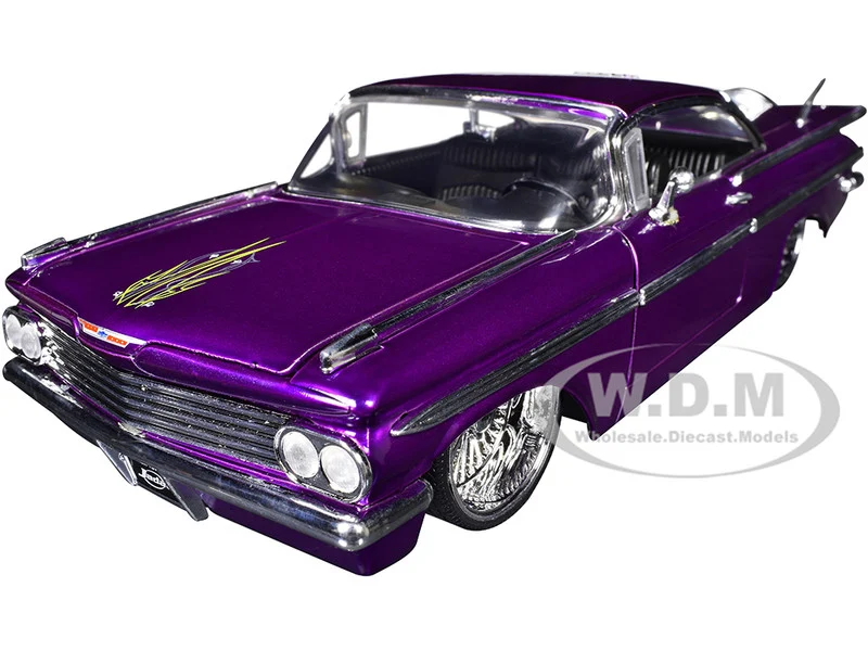 1959 Chevrolet Impala Lowrider Candy Purple with DUB Wire Wheels "Street Low" Series 1/24 Diecast Model Car by Jada - Chevrolet Models