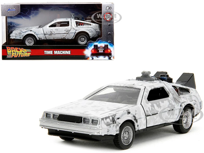 DMC DeLorean Time Machine Brushed Metal (Frost Version) "Back to the Future" (1985) Movie "Hollywood Rides" Series 1/32 Diecast Model Car by Jada - Movie/TV Series Models