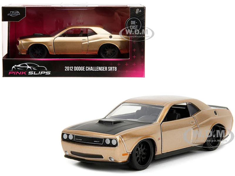 2012 Dodge Challenger SRT8 Gold Metallic with Black Hood "Pink Slips" Series 1/32 Diecast Model Car by Jada - Dodge Models