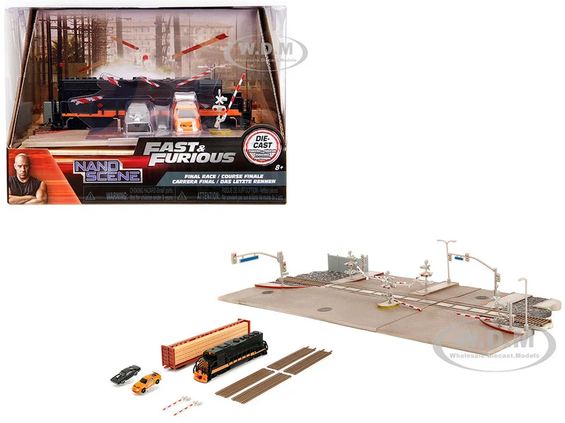 "Fast & Furious" Final Race Diorama with Toyota Supra Orange and Dodge Charger Black "Nano Scene" Series Model by Jada - Movie/TV Series Models