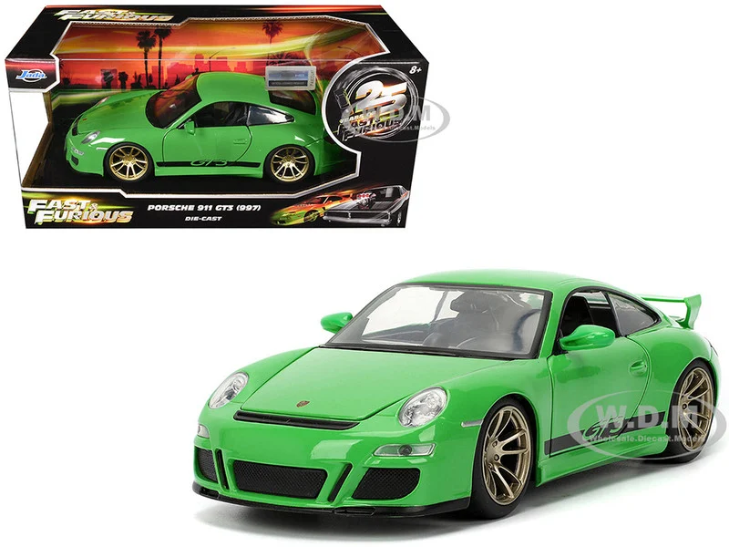 Porsche 911 GT3 (997) Green with Black Accents "Fast X" (2023) Movie "25 Years of Fast & Furious" Series 1/24 Diecast Model Car by Jada - Porsche Models