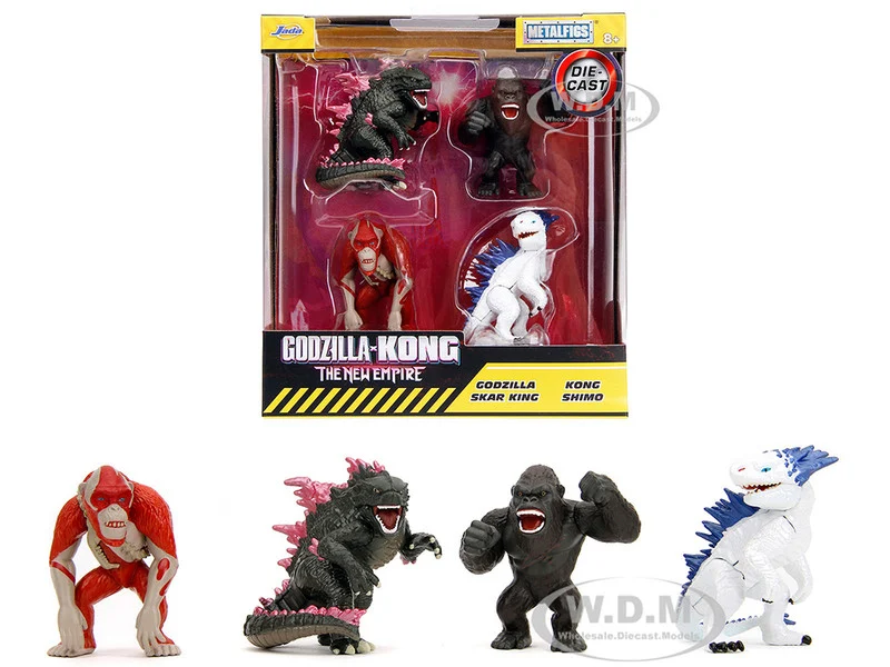 Set of 4 Diecast Figures "Godzilla x Kong: The New Empire" (2024) Movie "Metalfigs" Series Diecast Models by Jada - Movie/TV Series Models
