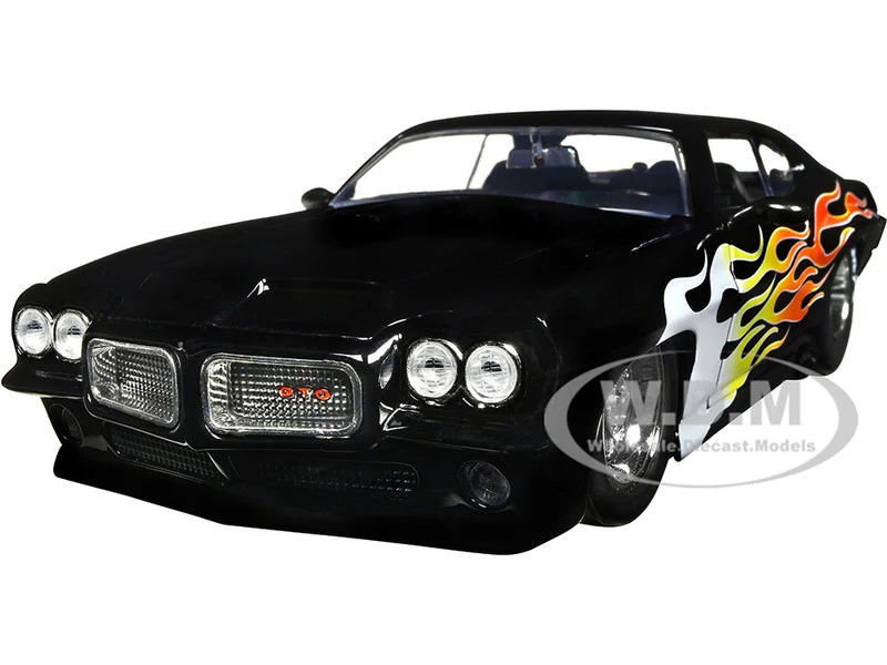 1971 Pontiac GTO Black with Flame Graphics "Bigtime Muscle" Series 1/24 Diecast Model Car by Jada - Pontiac Models