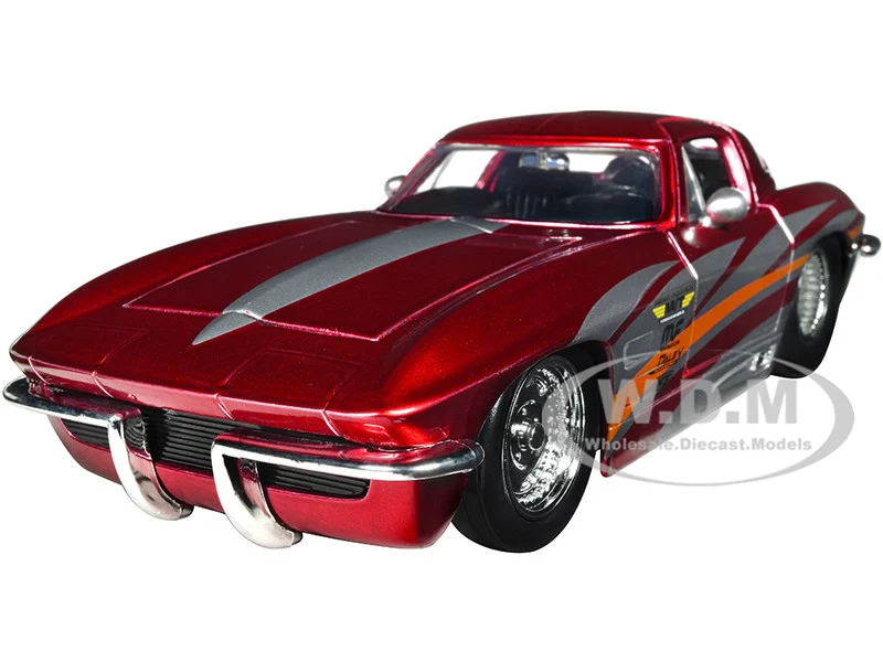 1963 Chevrolet Corvette Stingray Red Metallic with Silver Graphics "Bigtime Muscle" Series 1/24 Diecast Model Car by Jada - Chevrolet Models