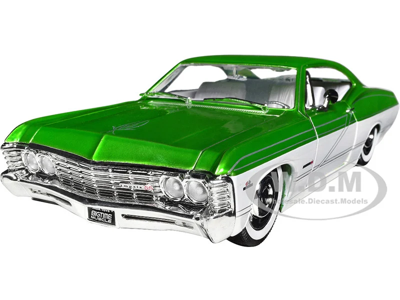 1967 Chevrolet Impala SS Green Metallic and White with White Interior "Bigtime Muscle" Series 1/24 Diecast Model Car by Jada - Chevrolet Models