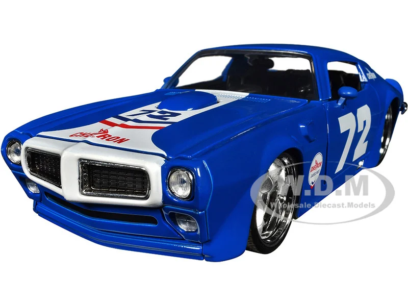 1972 Pontiac Firebird #72 Blue with White Stripe "Chevron" "Bigtime Muscle" Series 1/24 Diecast Model Car by Jada - Pontiac Models