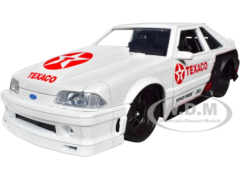 1989 Ford Mustang GT "Texaco" White and Matt Black with Graphics "Bigtime Muscle" Series 1/24 Diecast Model Car by Jada - Ford Models