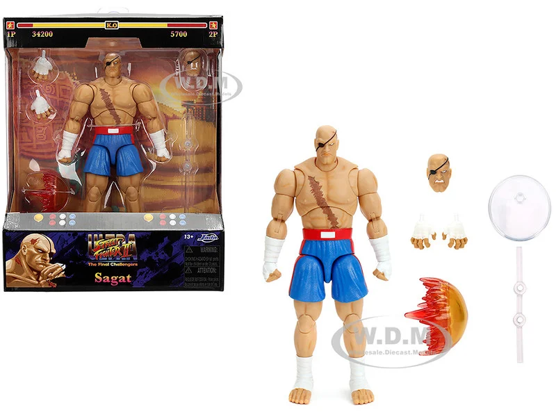 Sagat 7.5" Moveable Figure with Accessories and Alternate Head and Hands "Ultra Street Fighter II: The Final Challengers" (2017) Video Game Model by Jada - Movie/TV Series Models