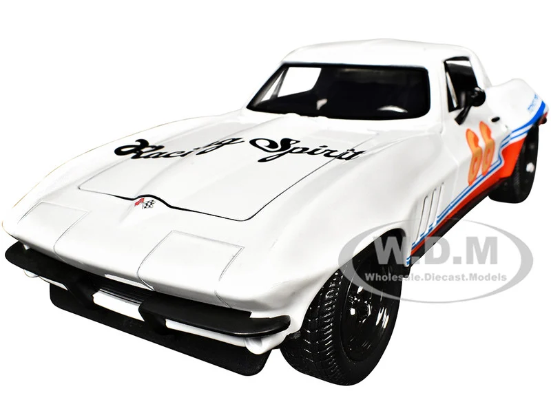 1966 Chevrolet Corvette #66 "Racing Spirit" White with Graphics "Bigtime Muscle" Series 1/24 Diecast Model Car by Jada - Chevrolet Models