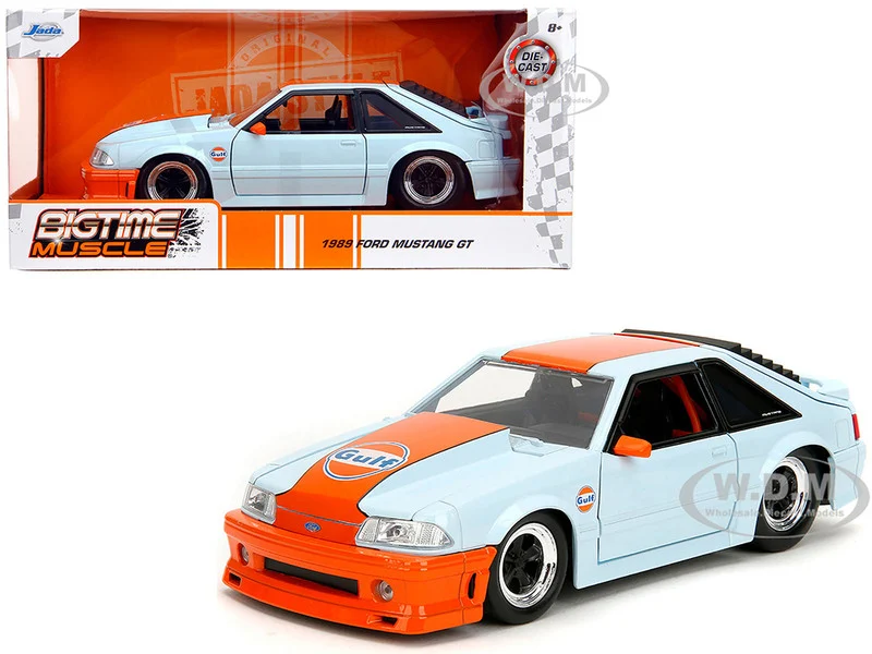 1989 Ford Mustang GT "Gulf Oil" Light Blue with Orange Stripe "Bigtime Muscle" Series 1/24 Diecast Model Car by Jada - Ford Models