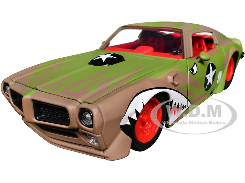 1972 Pontiac Firebird #9 Green Camouflage Flames with Graphics and Red Interior "Bigtime Muscle" Series 1/24 Diecast Model Car by Jada - Pontiac Models