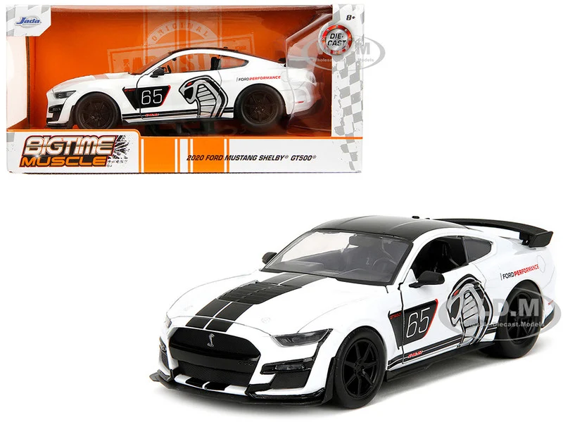 2020 Ford Mustang Shelby GT500 #65 White with Black Top and Stripes "Ford Performance" "Bigtime Muscle" Series 1/24 Diecast Model Car by Jada - Ford Models