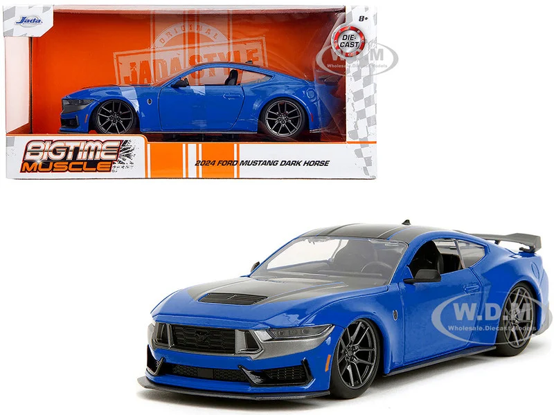 2024 Ford Mustang Dark Horse Blue Metallic with Black and Gray Stripes "Bigtime Muscle" Series 1/24 Diecast Model Car by Jada - Ford Models