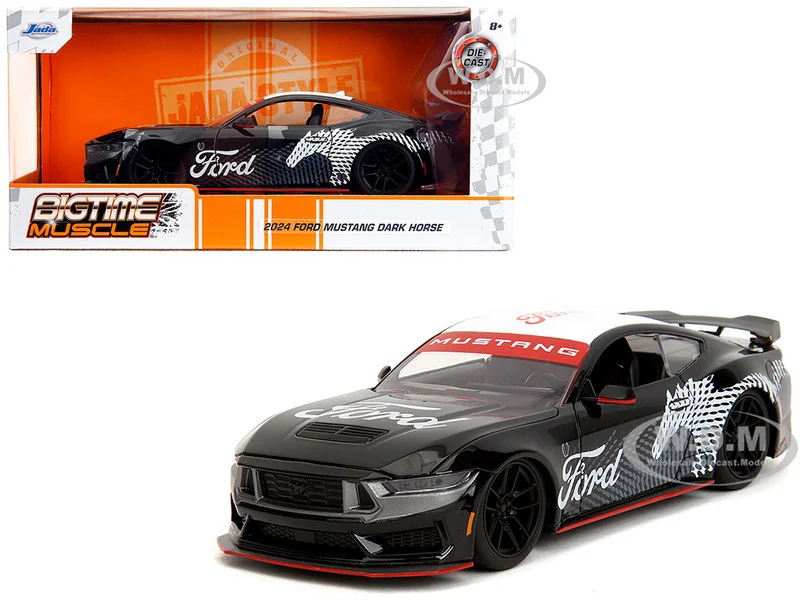 2024 Ford Mustang Dark Horse Black with White Top and "Mustang Horse Graphics" "Bigtime Muscle" Series 1/24 Diecast Model Car by Jada - Ford Models
