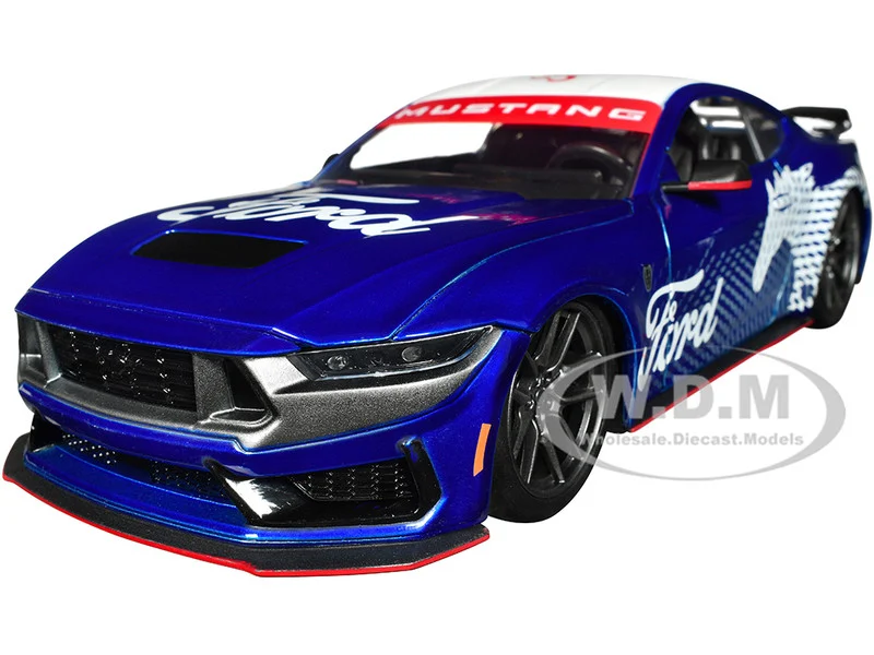 2024 Ford Mustang Dark Horse Candy Blue with White Top and "Mustang Horse Graphics" "Bigtime Muscle" Series 1/24 Diecast Model Car by Jada - Ford Models