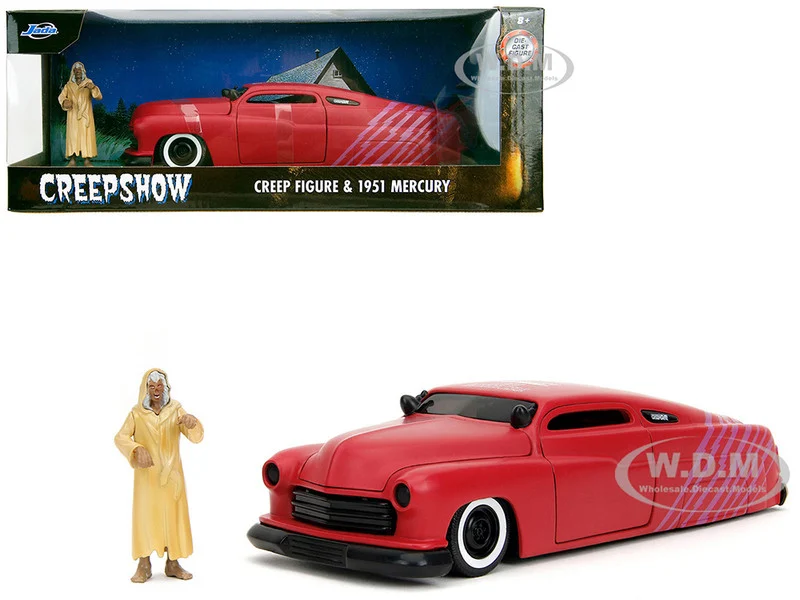 1951 Mercury Matt Red with Purple Stripes and Creep Diecast Figure "Creepshow" (1982) Movie "Hollywood Rides" Series 1/24 Diecast Model Car by Jada - Mercury Models