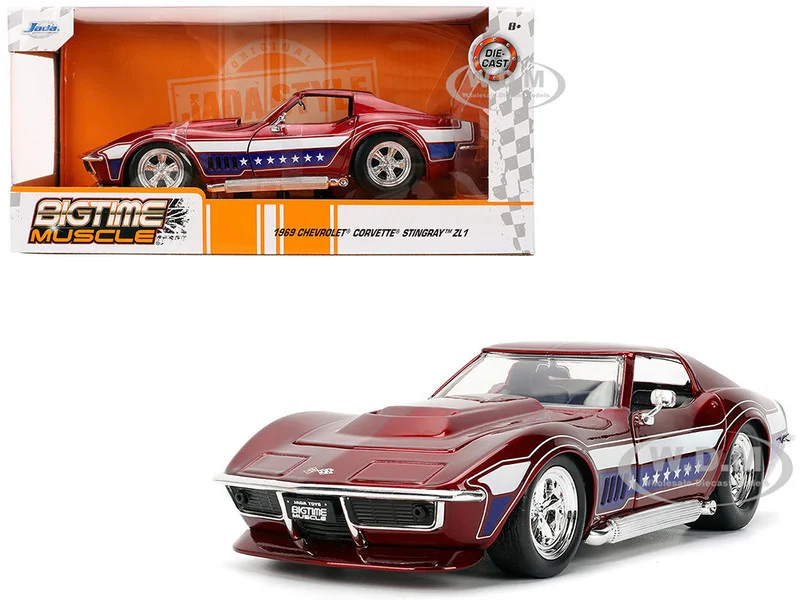 1969 Chevrolet Corvette Stingray ZL1 Red Metallic with Stars and Stripes Graphics "Bigtime Muscle" Series 1/24 Diecast Model Car by Jada - Chevrolet Models