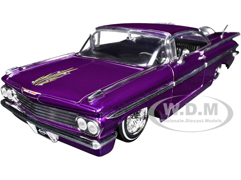 1959 Chevrolet Impala Lowrider Candy Purple with Wire Wheels "Street Low" Series 1/24 Diecast Model Car by Jada - Chevrolet Models