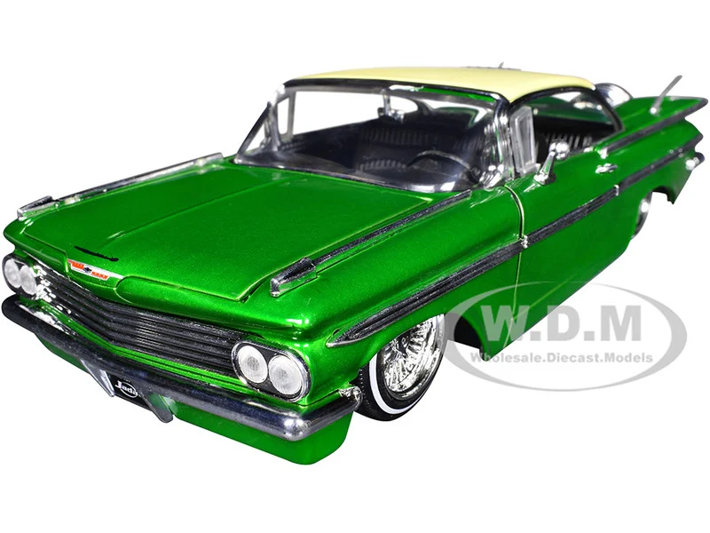 1959 Chevrolet Impala Lowrider Green Metallic with Cream Top and Wire Wheels "Street Low" Series 1/24 Diecast Model Car by Jada - Chevrolet Models