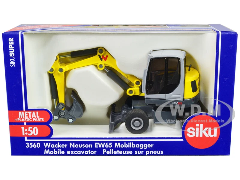 Wacker Neuson EW65 Mobile Excavator Yellow and Gray 1/50 Diecast Model by Siku - Construction Models