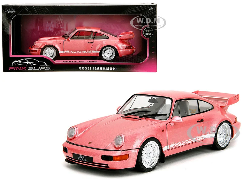 Porsche 911 Carrera RS (964) Pink Metallic with White Stripes "Pink Slips" Series 1/18 Diecast Model Car by Jada - Porsche Models