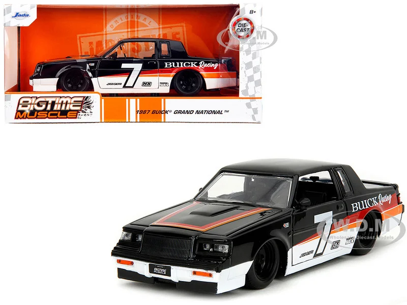 1987 Buick Grand National #7 "Buick Racing" Black and White with Stripes "Bigtime Muscle" Series 1/24 Diecast Model Car by Jada - Buick Models