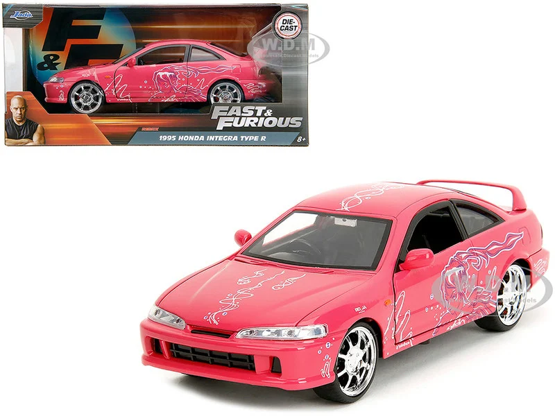 1995 Honda Integra Type R Pink with Graphics "Fast & Furious Remix" Series 1/24 Diecast Model Car by Jada - Honda Models