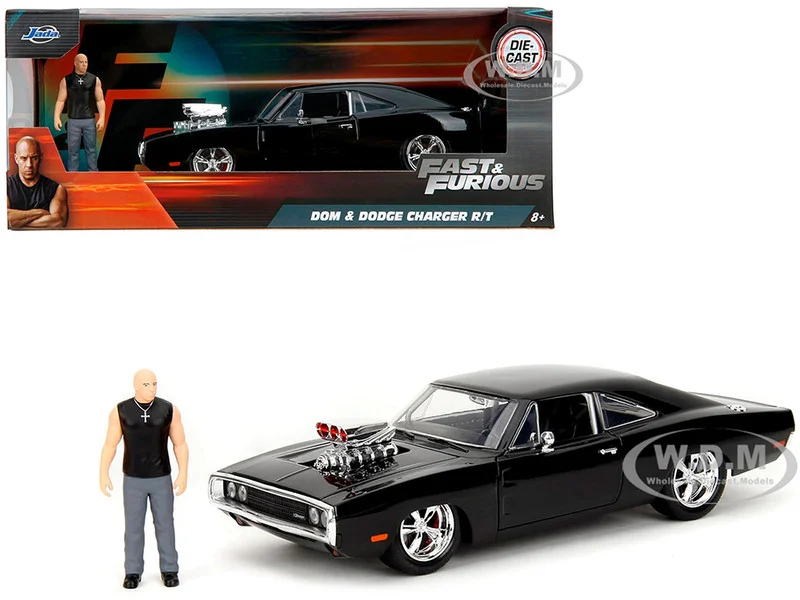 Dodge Charger R/T Black with Dom Diecast Figure "Fast & Furious" (2009) Movie "Hollywood Rides" Series 1/24 Diecast Model Car by Jada - Dodge Models