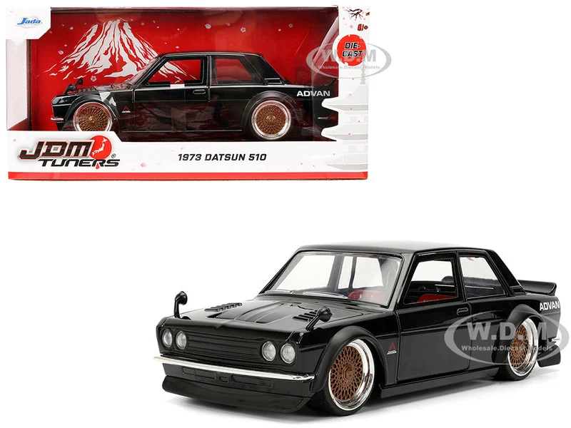 1973 Datsun 510 Black with Gold Wheels "JDM Tuners" Series 1/24 Diecast Model Car by Jada - Datsun Models