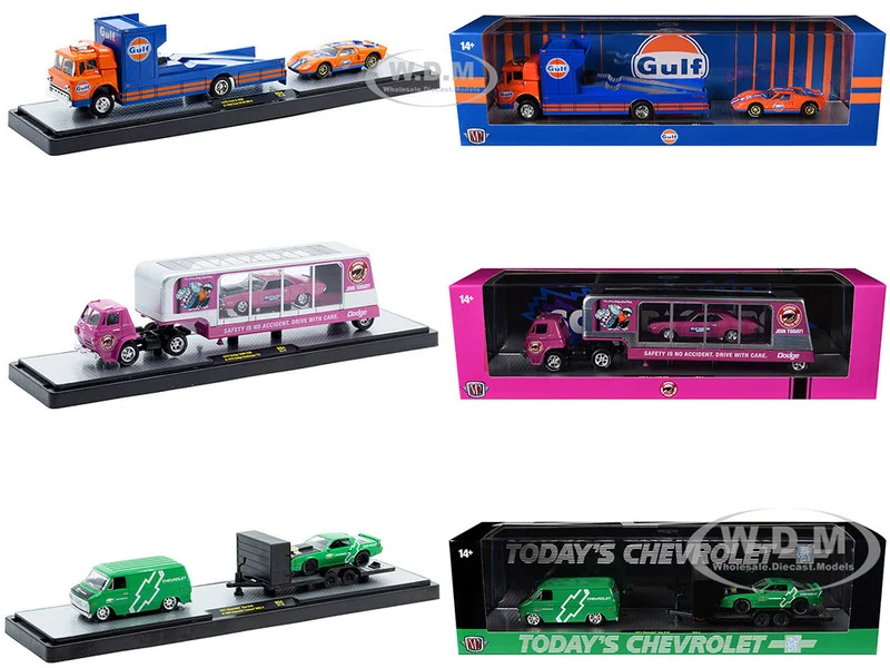 Auto Haulers Set of 3 Trucks Release 94 Limited Edition to 6000 pieces Worldwide 1/64 Diecast Models by M2 Machines - 1/64 Scale Sets