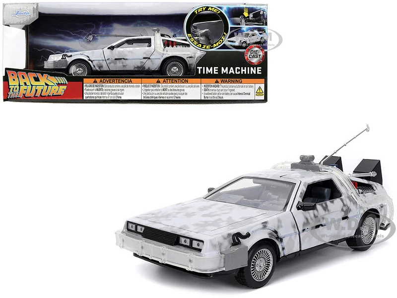 DMC DeLorean Time Machine Brushed Metal (Frost Version) with Lights "Back to the Future" (1985) Movie "Hollywood Rides" Series 1/24 Diecast Model Car by Jada - Movie/TV Series Models
