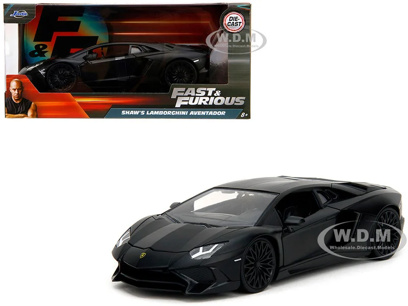 Shaw's Lamborghini Aventador Matt Black "Furious 7" (2015) Movie "Fast & Furious" Series 1/24 Diecast Model Car by Jada - Lamborghini Models