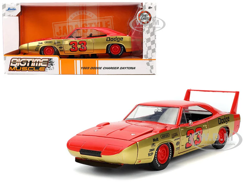1969 Dodge Charger Daytona #33 Red and Gold Metallic with Graphics "Bigtime Muscle" Series 1/24 Diecast Model Car by Jada - Dodge Models