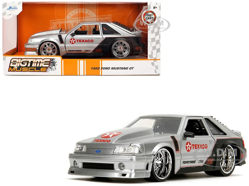 1989 Ford Mustang GT "Texaco" Silver Metallic and Matt Black "Bigtime Muscle" Series 1/24 Diecast Model Car by Jada - Ford Models