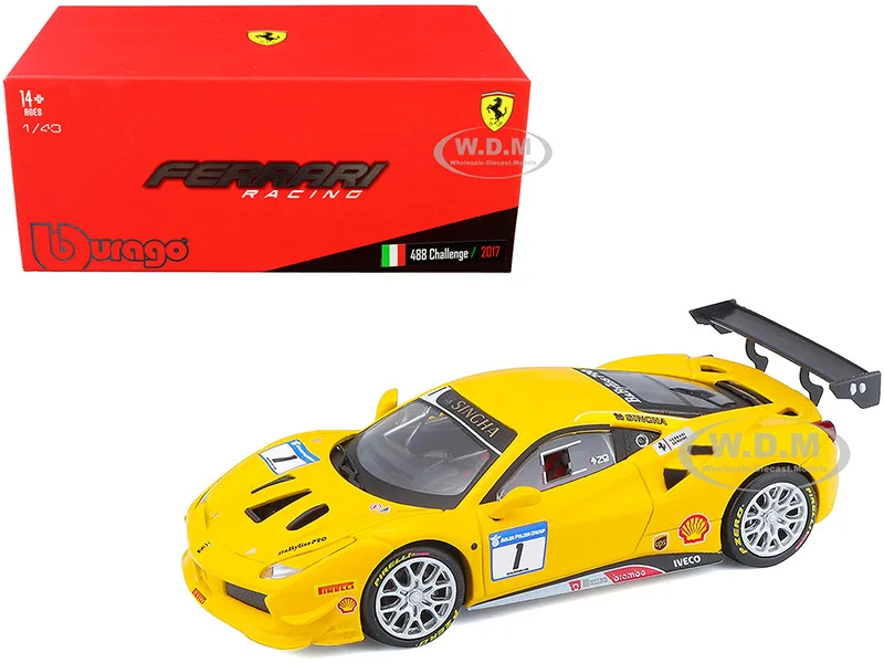 2017 Ferrari 488 Challenge #1 Yellow 1/43 Diecast Model Car by Bburago - Ferrari Models