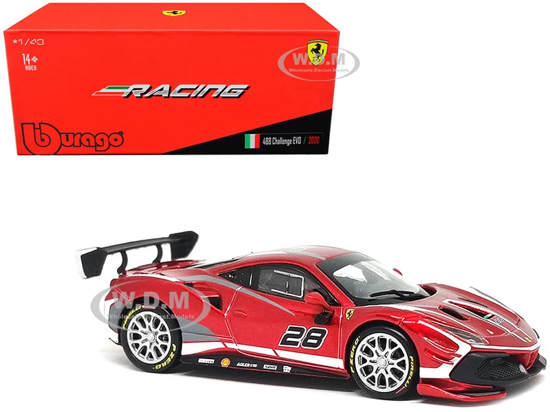 2020 Ferrari 488 Challenge EVO #28 Red with Graphics "Racing" Series 1/43 Diecast Model Car by Bburago - Ferrari Models