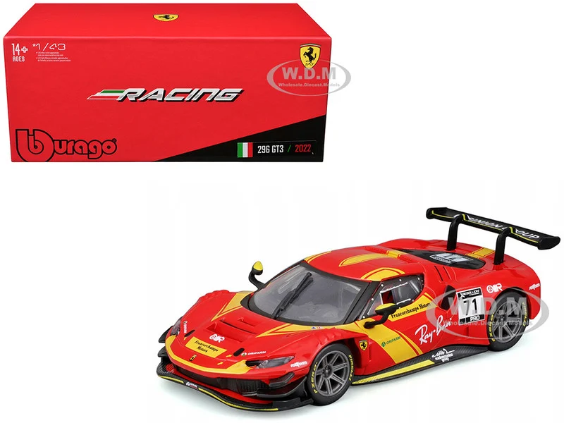 Ferrari 296 GT3 #71 Red "Francorchamps Motors" (2022) "Racing" Series with Display Case 1/43 Diecast Model Car by Bburago - Ferrari Models