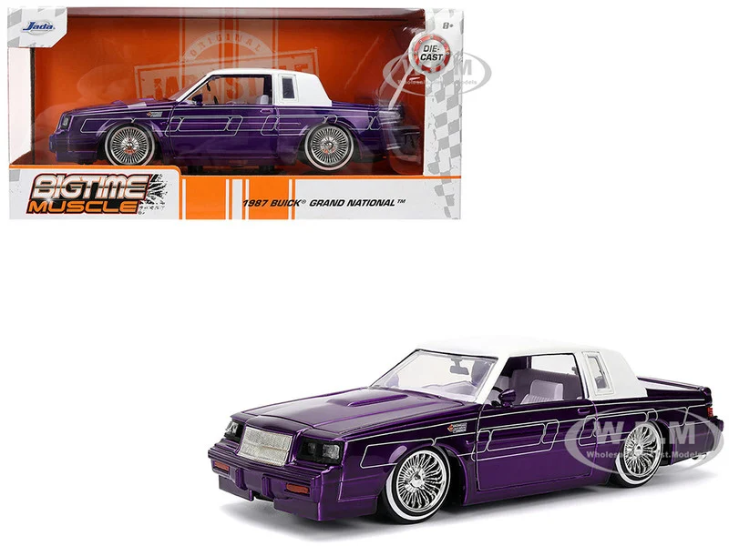 1987 Buick Grand National Candy Purple with Graphics and White Top and Interior "Bigtime Muscle" Series 1/24 Diecast Model Car by Jada - Buick Models