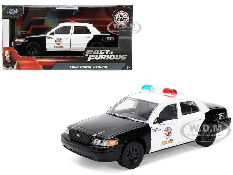 Ford Crown Victoria "LAPD (Los Angeles Police Department) Black and White "The Fast and the Furious" (2001) Movie "Fast & Furious" Series 1/32 Diecast Model Car by Jada - Ford Models
