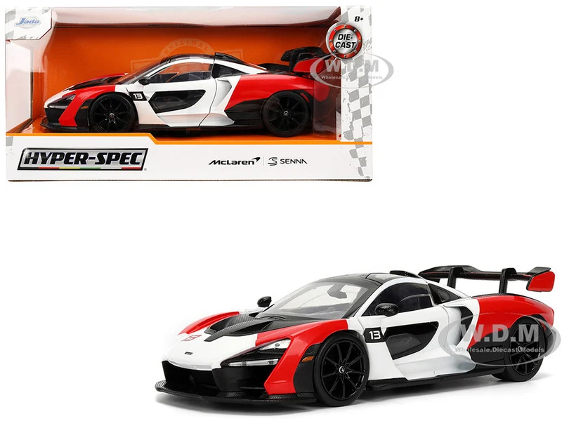McLaren Senna Red and White with Carbon Hood and Top "HyperSpec" Series 1/24 Diecast Model Car by Jada - McLaren Models