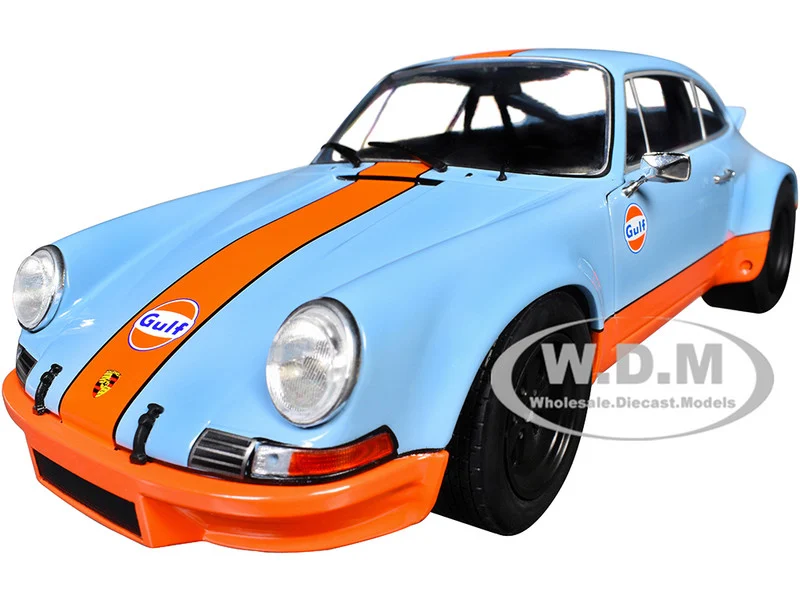 Porsche 911 RSR "Gulf Oil" Light Blue with Orange Stripes "Pink Slips" Series 1/18 Diecast Model Car by Jada - Porsche Models