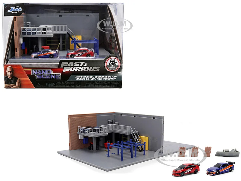 "Fast & Furious" Han's Garage Diorama with 2 Cars and Accessories "Nano Scene" Series 1/32 Model by Jada - Movie/TV Series Models