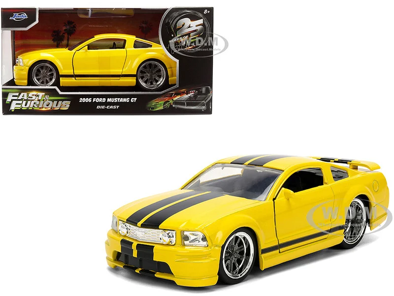2006 Ford Mustang GT Yellow with Black Stripes "Fast & Furious 25 Years" Series 1/32 Diecast Model Car by Jada - Ford Models