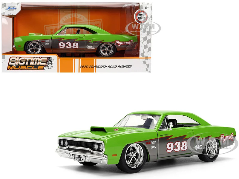 1970 Plymouth Road Runner #938 Green and Gray Metallic "Bigtime Muscle" Series 1/24 Diecast Model Car by Jada - Plymouth Models