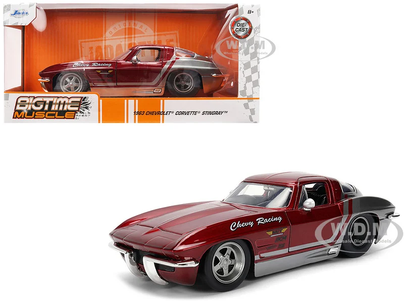 1963 Chevrolet Corvette Stingray "Chevy Racing" Red Metallic and Gray "Bigtime Muscle" Series 1/24 Diecast Model Car by Jada - Chevrolet Models